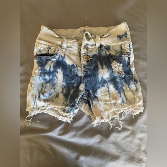Justice Other - Justice Girls Shorts Bleached Tie Dye Button Fly : Denim Fringe Hem Sz 7 Slim